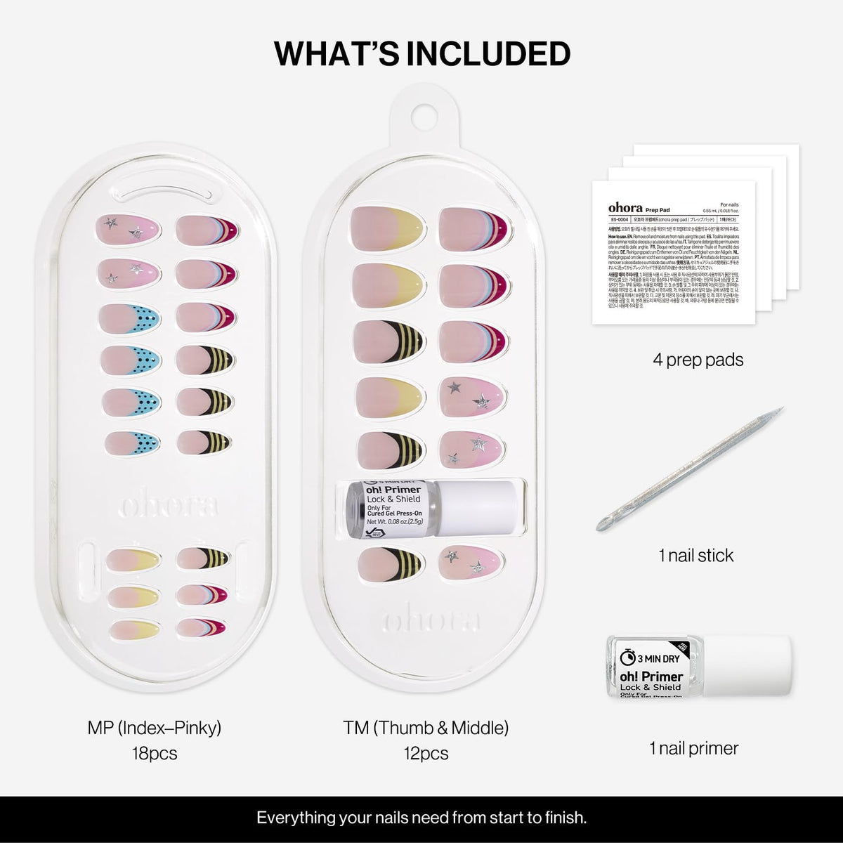 ohora Gel Press On Nails with prep pad and cuticle stick