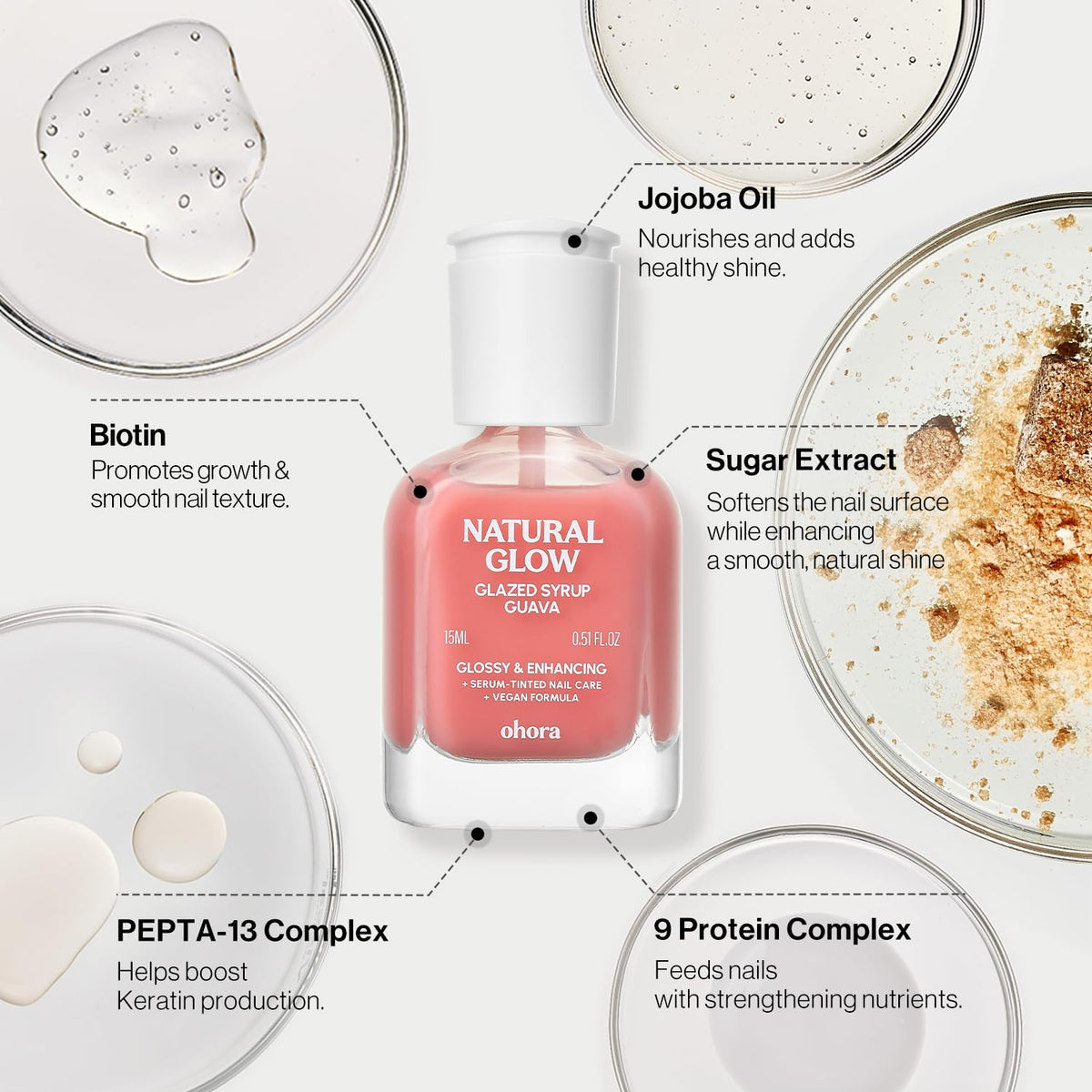 ohora nail polish bottle and brush on a table