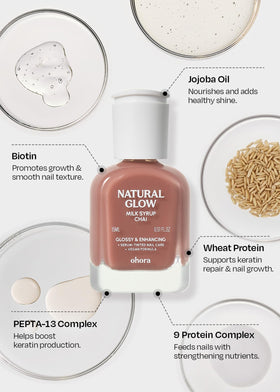 ohora Natural Glow Milk Syrup Nail Strengthener Chai 15 mL in use on nails