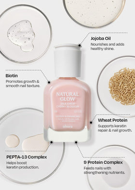 ohora Natural Glow Milk Syrup Nail Strengthener Cherry Blossom on a vanity
