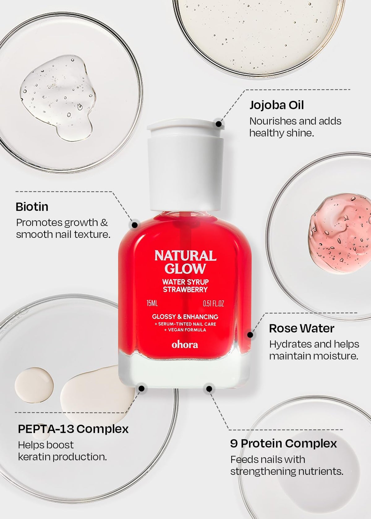 ohora Natural Glow Water Syrup Nail Strengthener on a vanity table