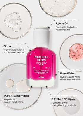 ohora Natural Glow Water Syrup Nail Strengthener Plum close-up of bottle