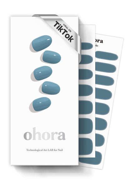 ohora Semi Gel Nail Strips blue model front view with packaging