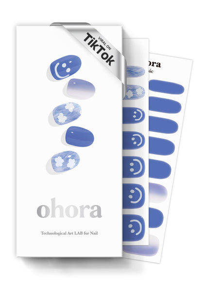 ohora Semi Gel Nail Strips blue patterned front view