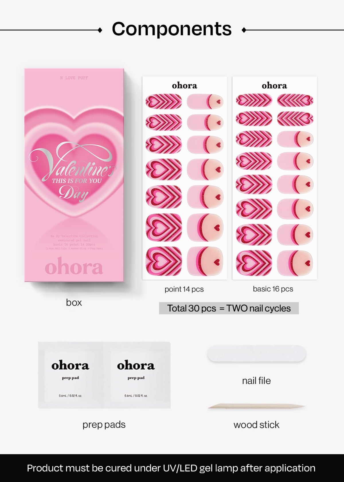 ohora Semi Gel Nail Strips displayed with nail file and prep pads