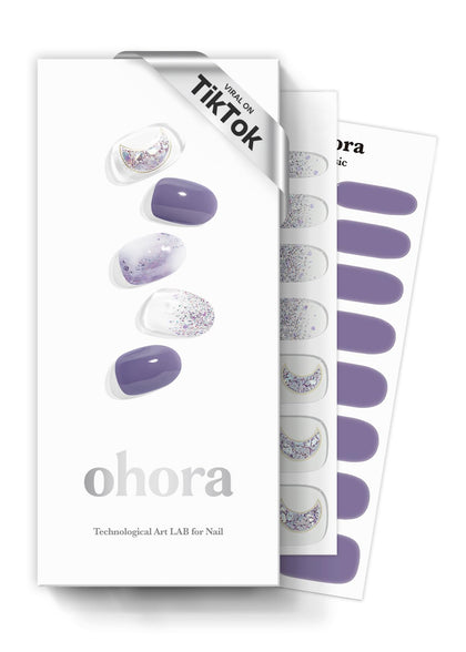ohora Semi Gel Nail Strips Goblin Moon purple patterned front view