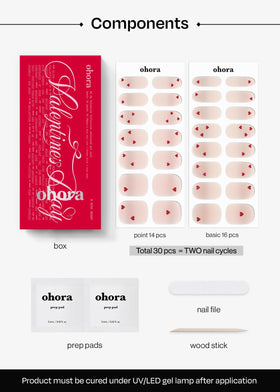 ohora Semi Gel Nail Strips Mini Heart in use with finished nails