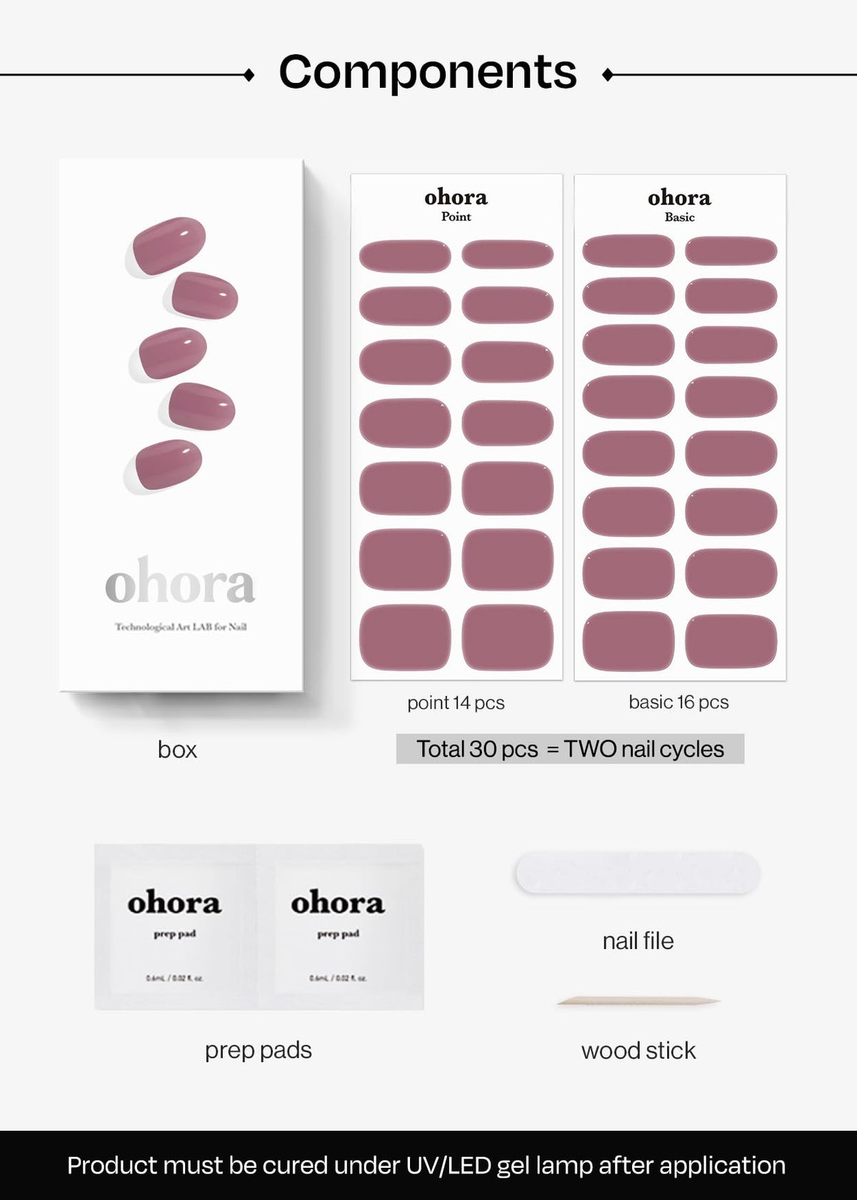 ohora Semi Gel Nail Strips N Bare Plum wooden stick