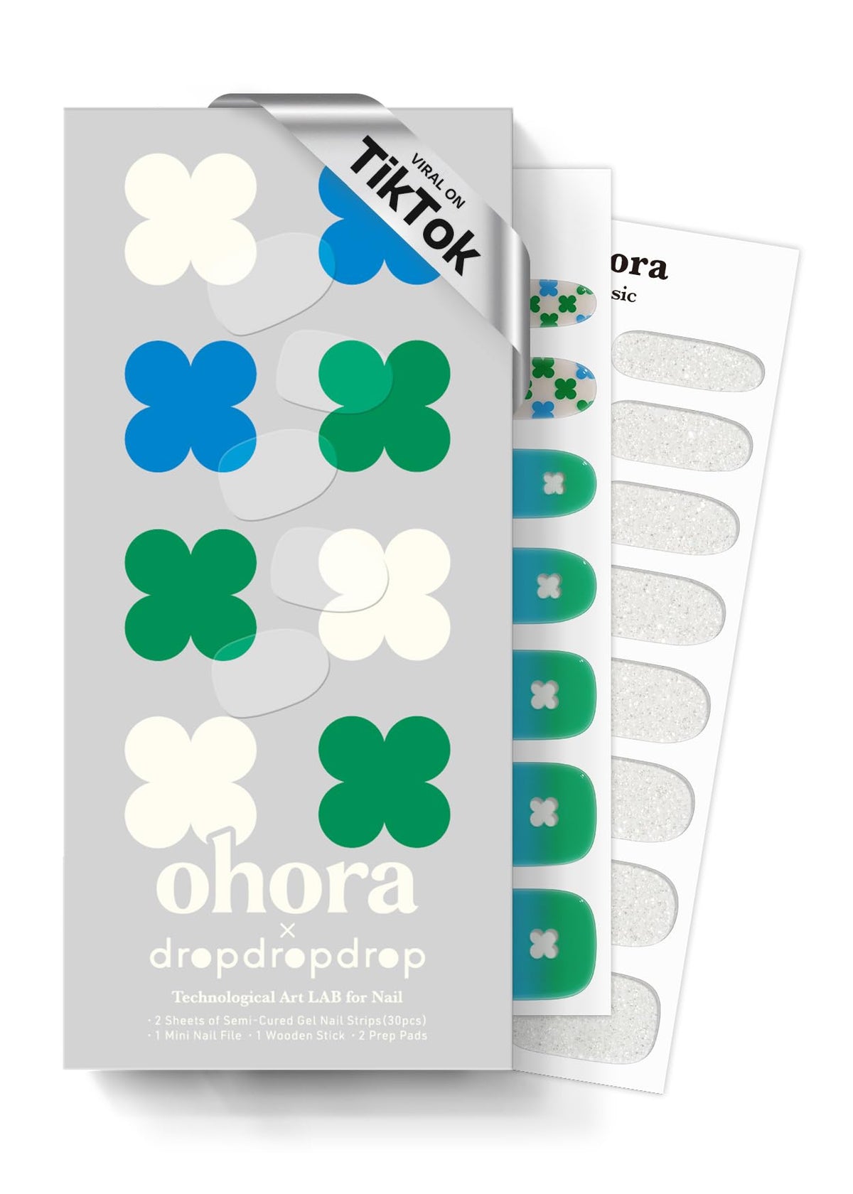 ohora Semi Gel Nail Strips N Lucky Drop Clover front view
