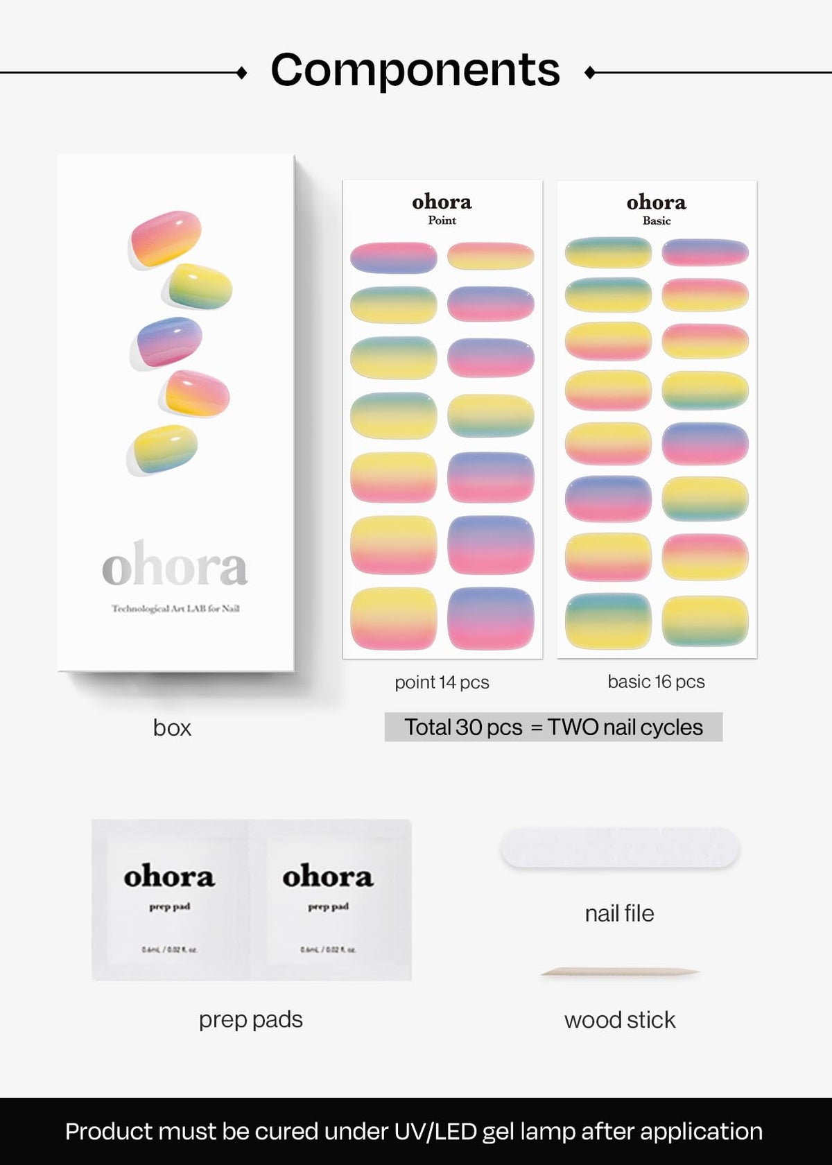 ohora Semi Gel Nail Strips nail file and wooden stick