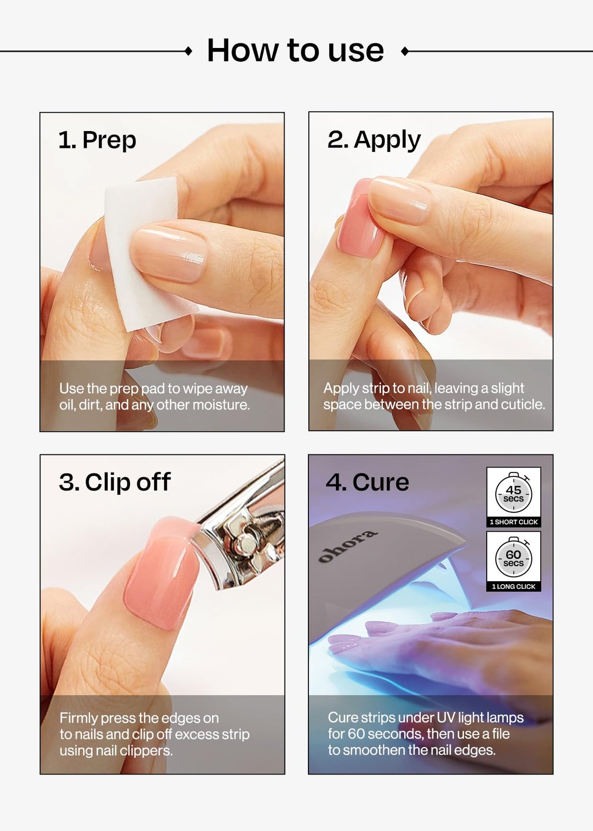 ohora Semi Gel Nail Strips packaging and prep pads