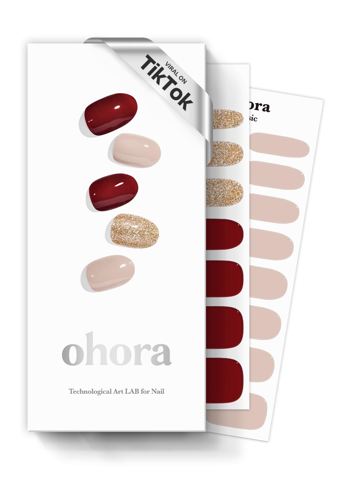 ohora Semi Gel Nail Strips Red Rosewood front view