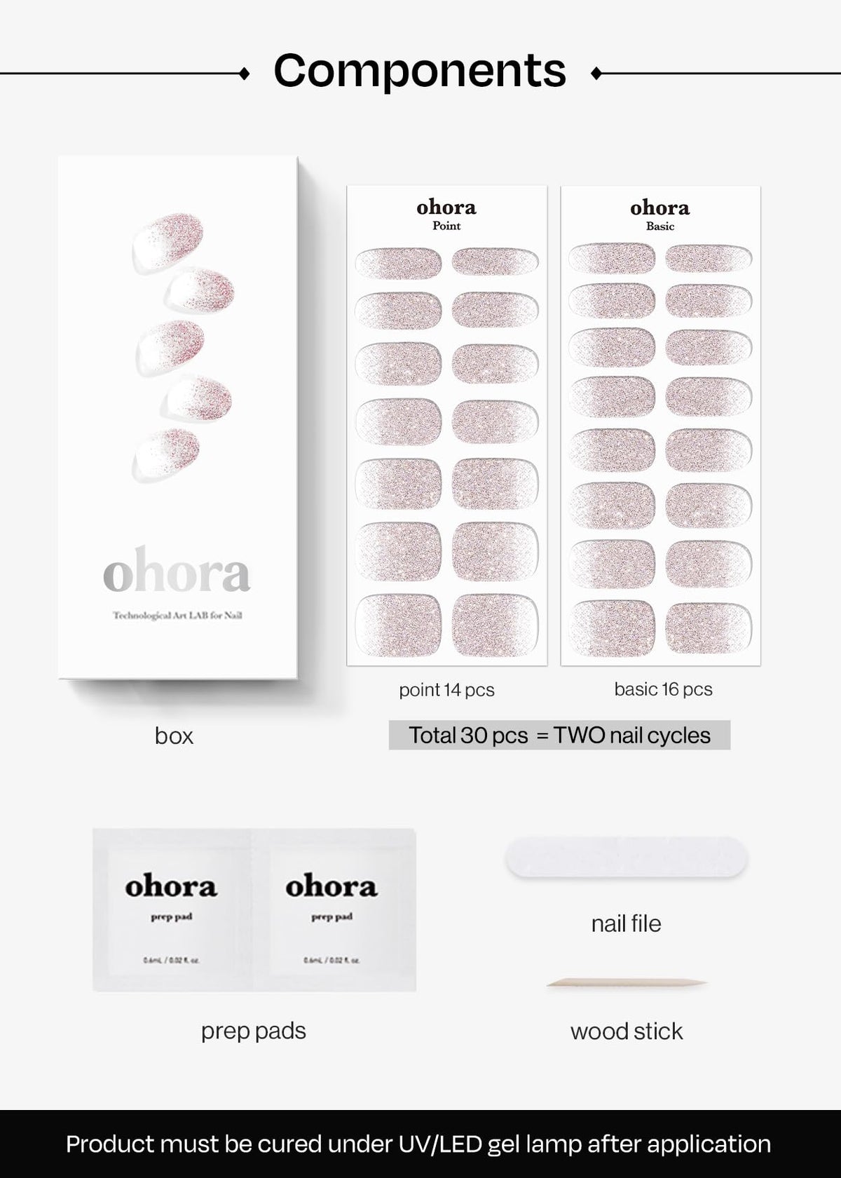 ohora Semi Gel Nail Strips showing glitter effect