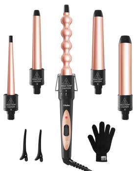 Ohuhu 5 in 1 Curling Wand Set with all barrels displayed
