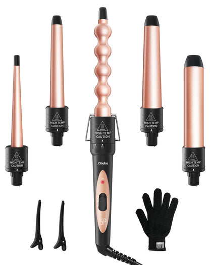 Ohuhu 5 in 1 Curling Wand Set with all barrels displayed