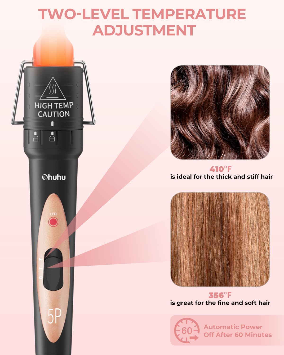 Ohuhu curling wand in use creating curls on hair