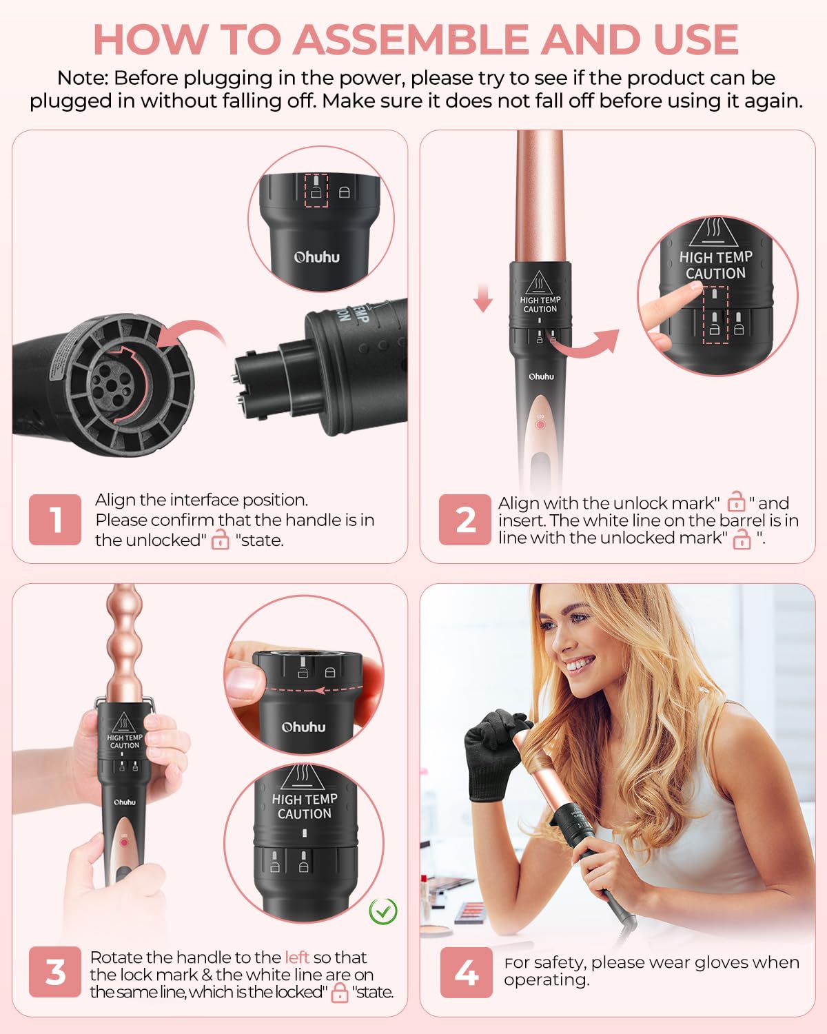 Ohuhu curling wand set showing interchangeable barrels