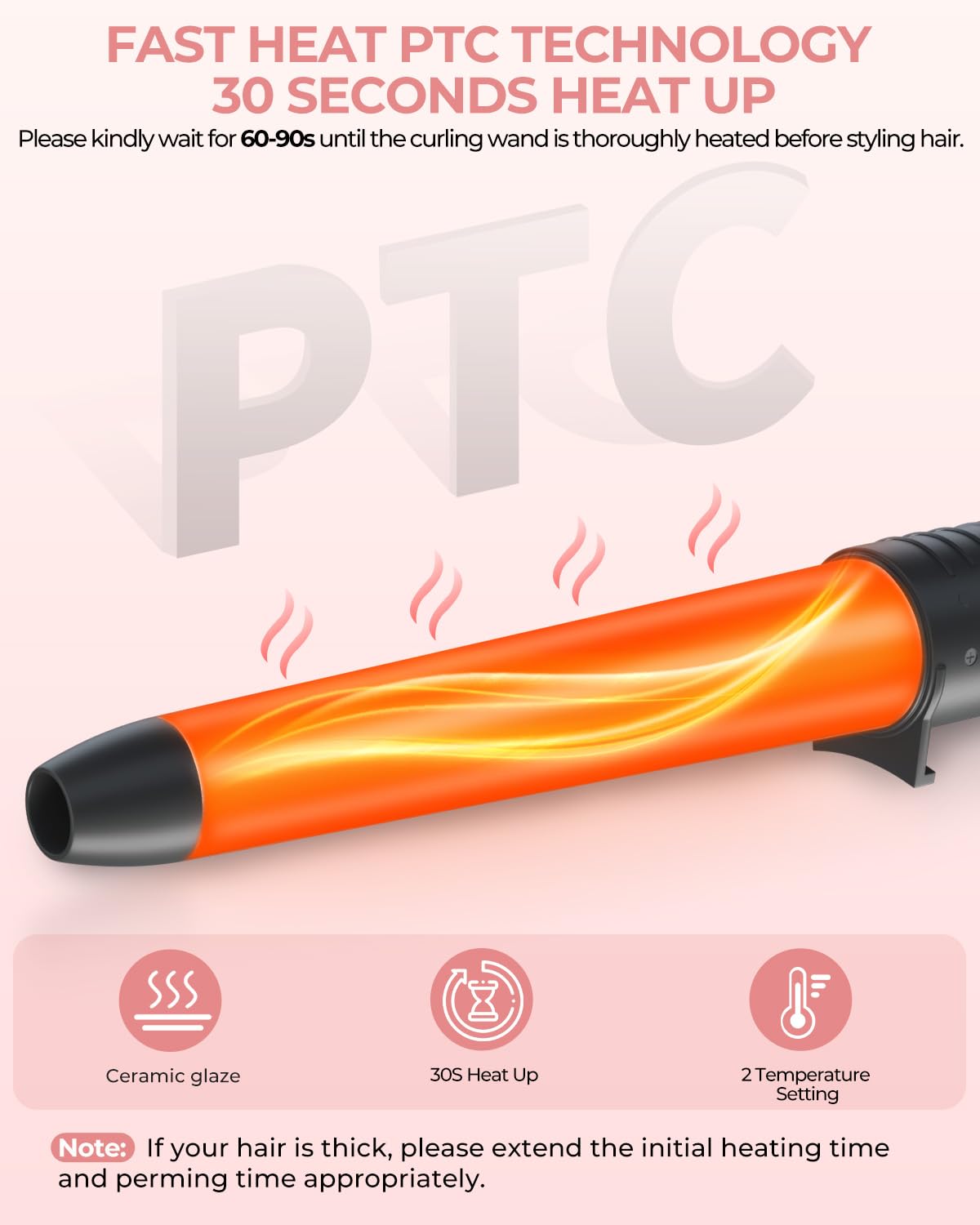Ohuhu curling wand with temperature settings displayed