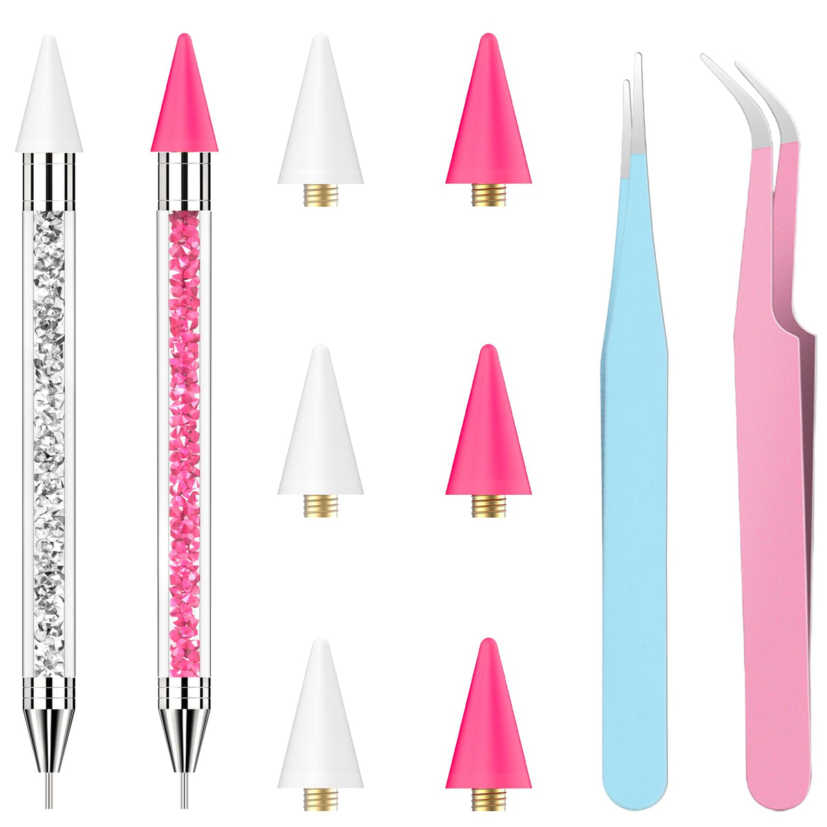 OIFEN Rhinestone Picker Tool Set with pink and white wax pens