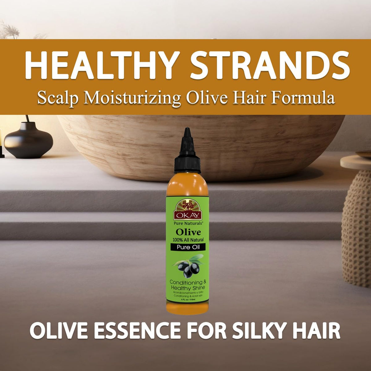 OKAY Olive Oil in a beauty setup