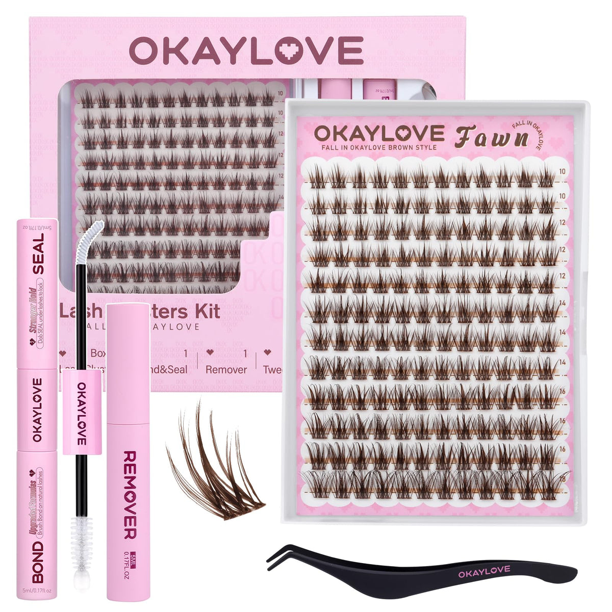 OKAYLOVE Brown Lash Clusters Kit packaging front view