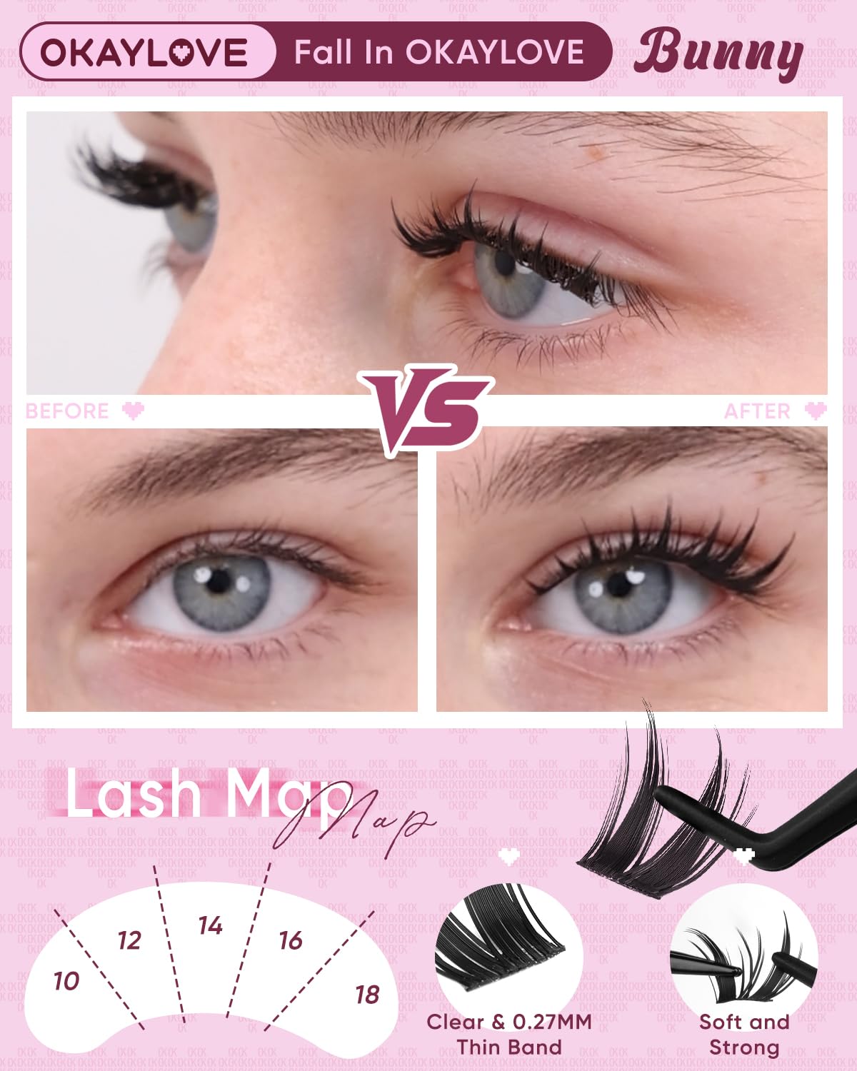OKAYLOVE Manga Lash Clusters Kit BUNNY curved tweezers