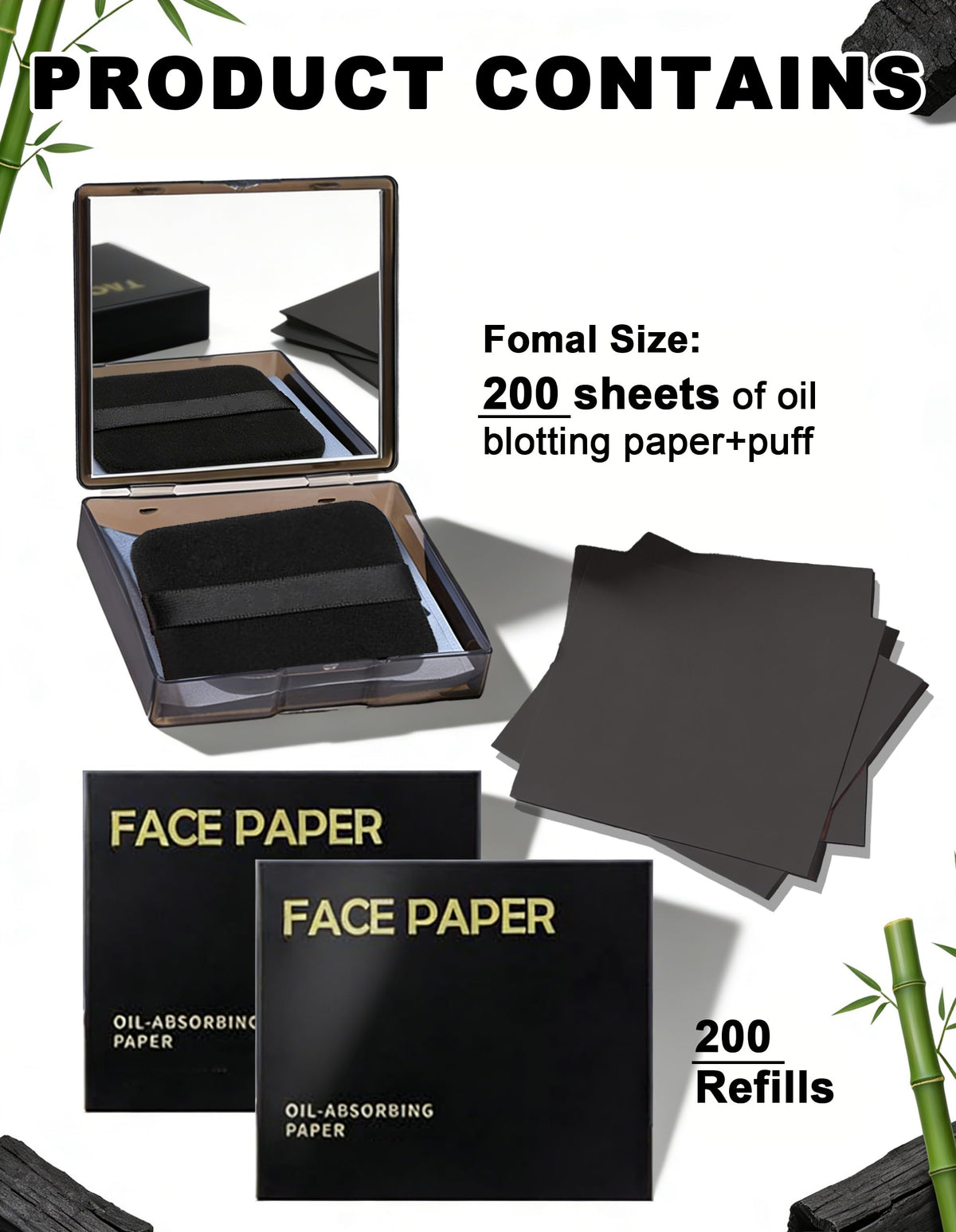 Okerker oil blotting papers with puff and mirror