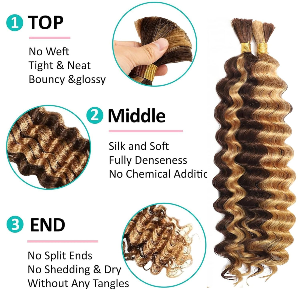 OKVOKV Boho Braids Human Hair 22 Inch curly deep wave bundle close-up