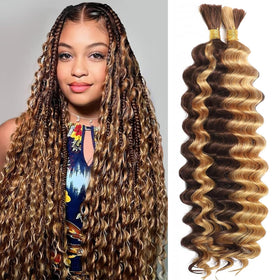 OKVOKV Boho Braids Human Hair 22 Inch curly deep wave front view