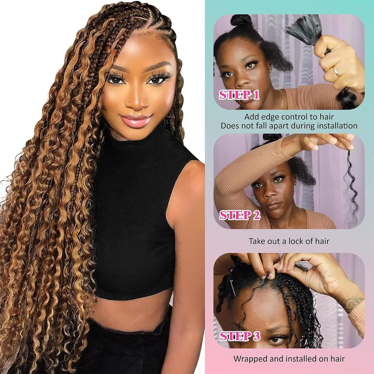 OKVOKV Boho Braids Human Hair 22 Inch curly deep wave in packaging