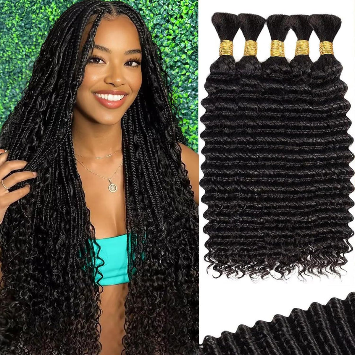 OKVOKV Boho Hair 20 Inch Bulk Human Hair Bundle front view
