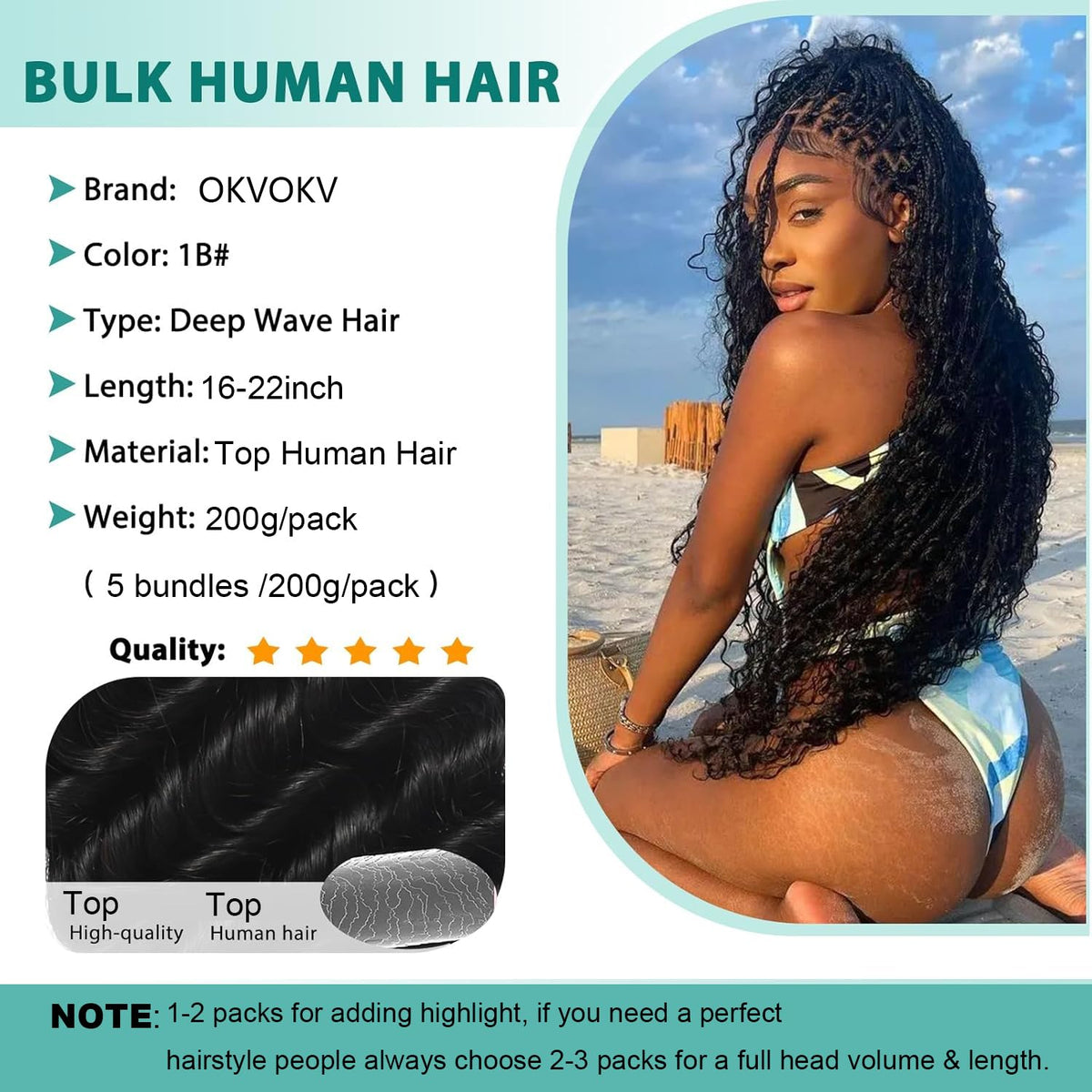 OKVOKV Boho Hair 20 Inch Bulk Human Hair Bundle packaging