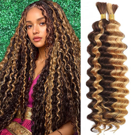 OKVOKV Boho Hair Braiding Bundles front view, deep wave texture