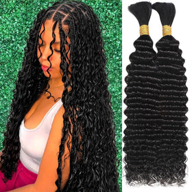 OKVOKV Boho Hair for Braiding 16 Inch Deep Wave Bundle front view