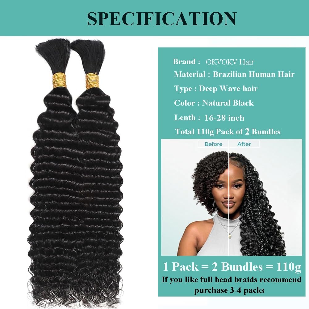 OKVOKV Boho Hair for Braiding 16 Inch Deep Wave Bundle in different colours
