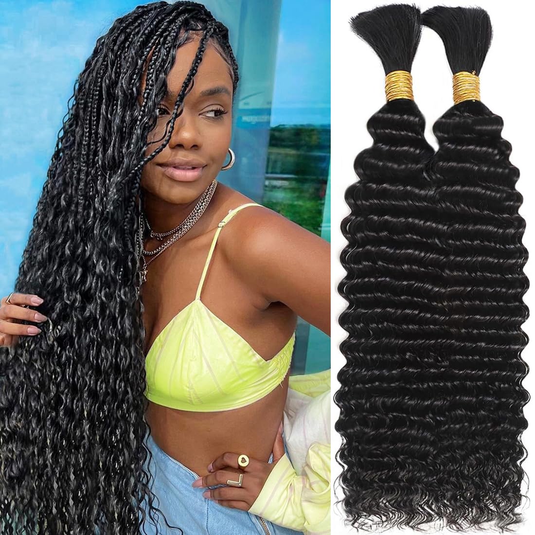 OKVOKV Human Braiding Hair 20 Inch Deep Curly Wave front view