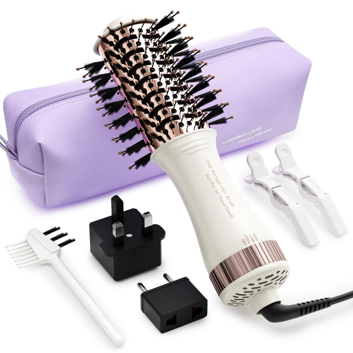 Olaermoso hair dryer brush front view with Nano Titanium barrel