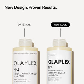 Olaplex N°.4 Bond Maintenance shampoo in a bathroom setting