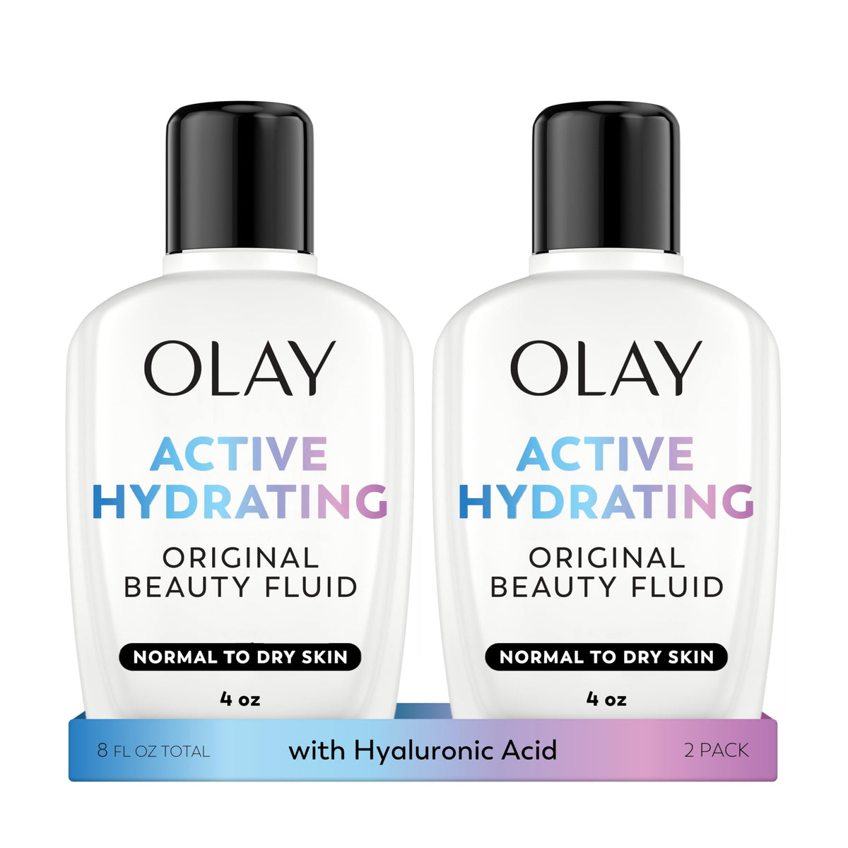 Olay Active Hydrating Beauty Fluid Lotion front view 4 oz bottle