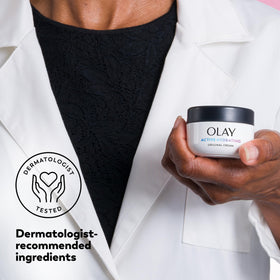 Olay Active Hydrating Cream displayed on a skincare shelf