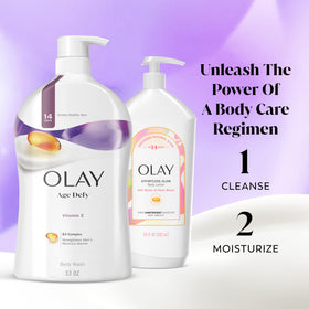 Olay Age Defying Body Wash lifestyle scene in bathroom