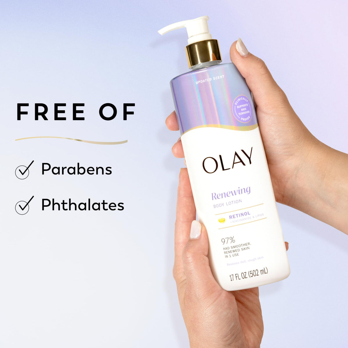 Olay Body Lotion back view showing directions