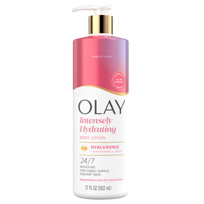 Olay Body Lotion front view with 24HR moisturizing label
