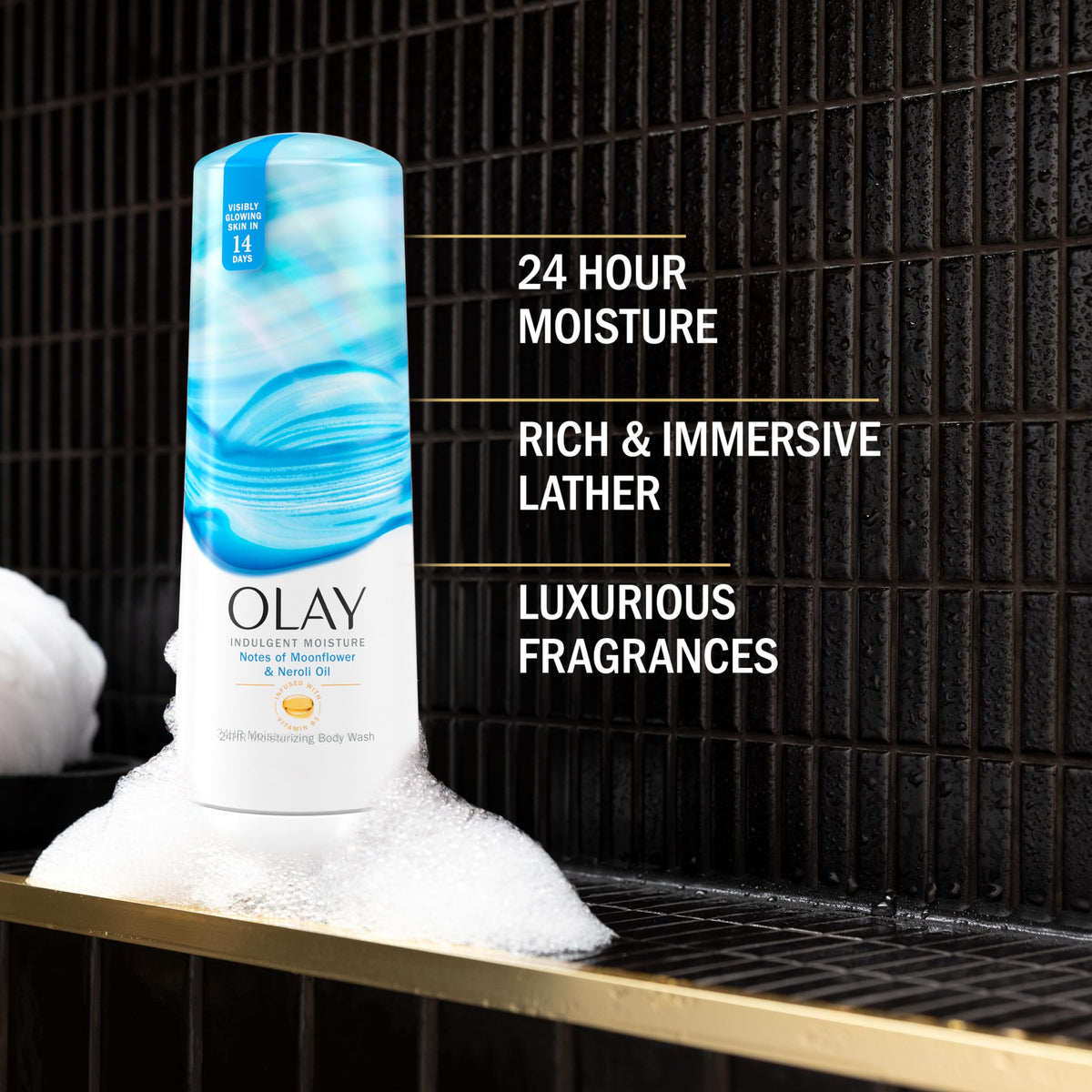 Olay Body Wash bottle with Moonflower & Neroli Oil scent