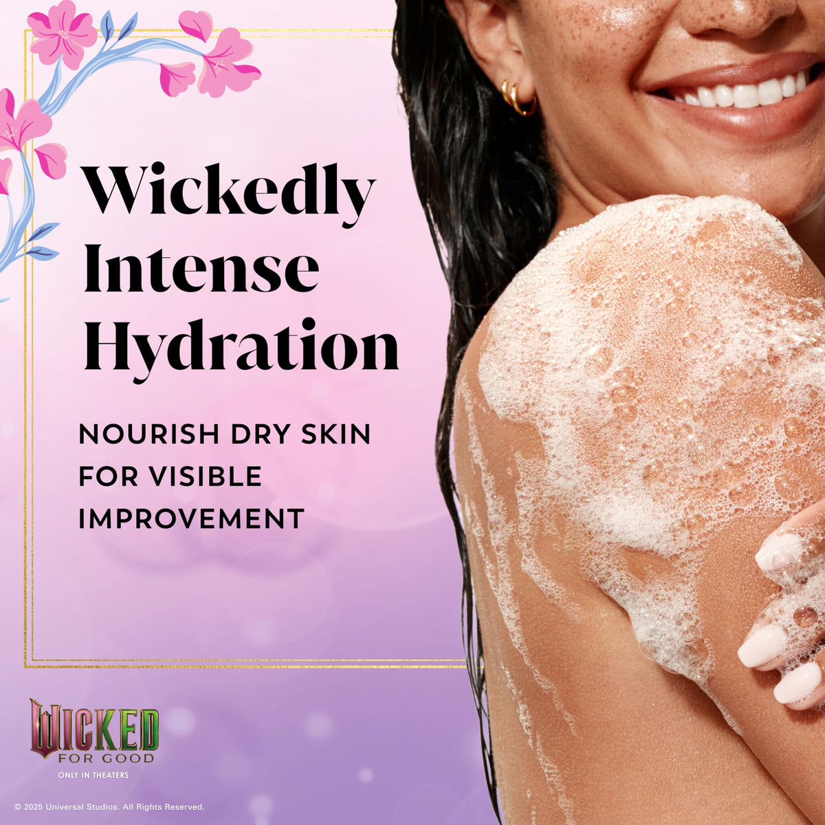 Olay Body Wash Glinda's Edition bottle with raspberry scent description