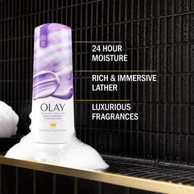 Olay Body Wash packaging with elderberry and almond cream scent