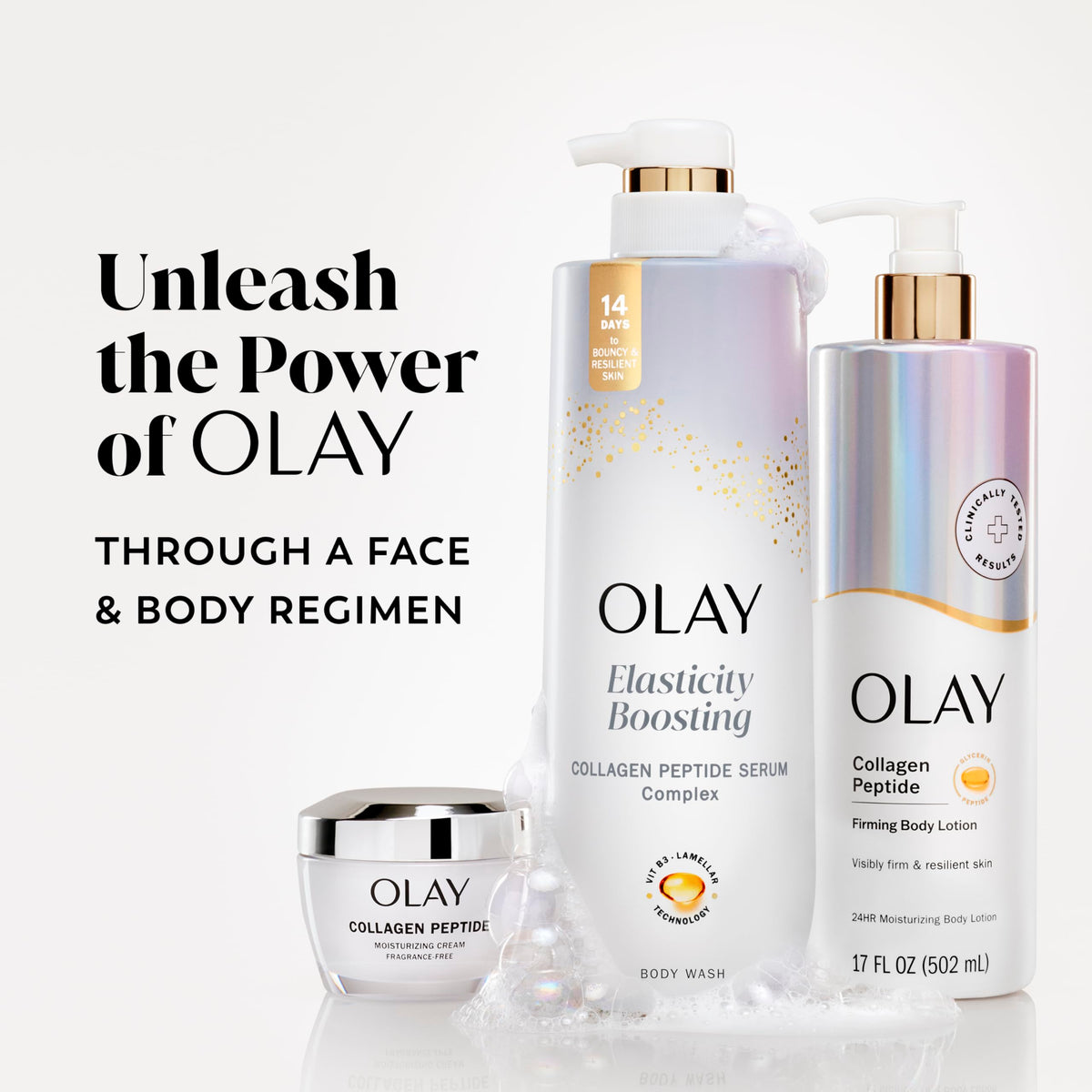 Olay Body Wash with fresh ingredients background