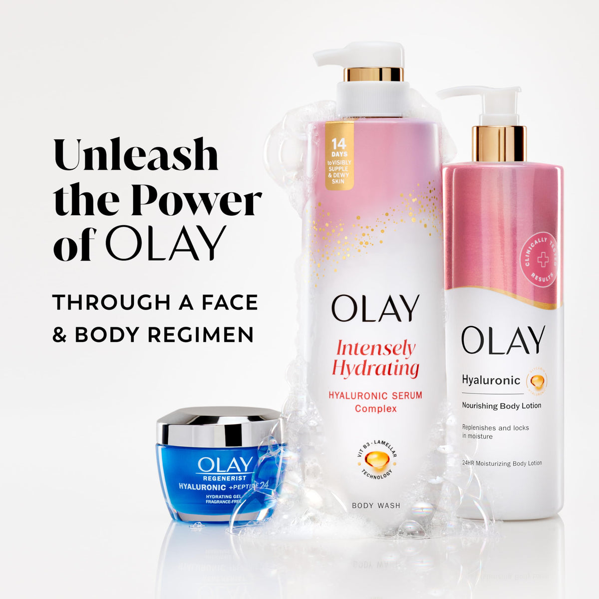 Olay Body Wash with fresh water splash background