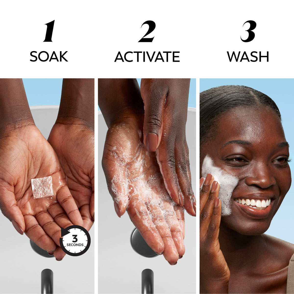 Olay Cleansing Melts face wash in use with water activation