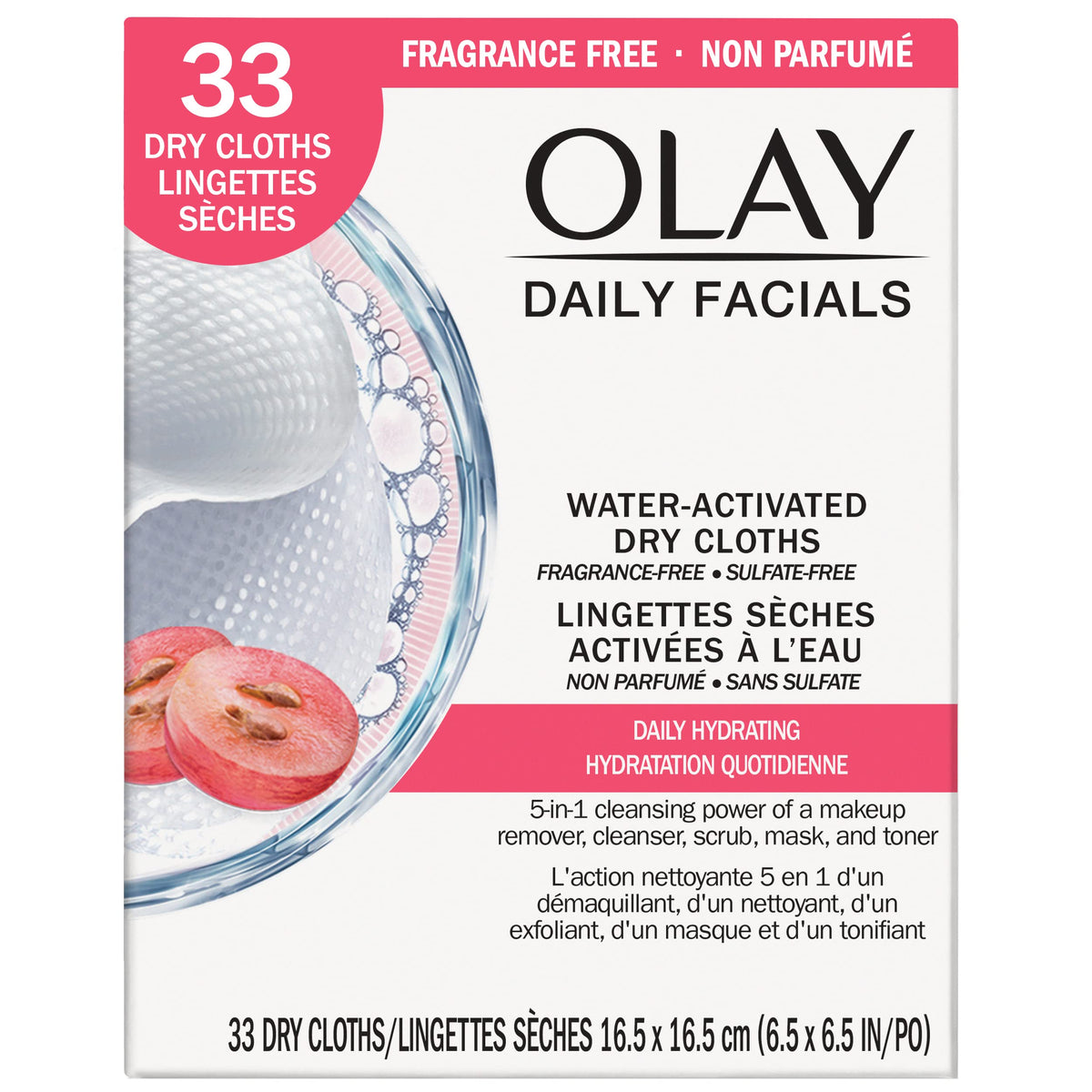 Olay Daily Facials Normal & Dry Refill package front view with 33 cloths